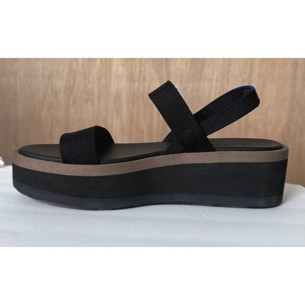 Rothy's Womens The Lightweight Wedge Sandals Black Size 9 NEW Platform Slingback